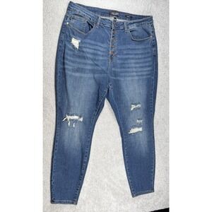 Judy Blue Denim Blue Skinny Fit Jeans Womens 22W Fraying JB88307 MD-R Button Fly